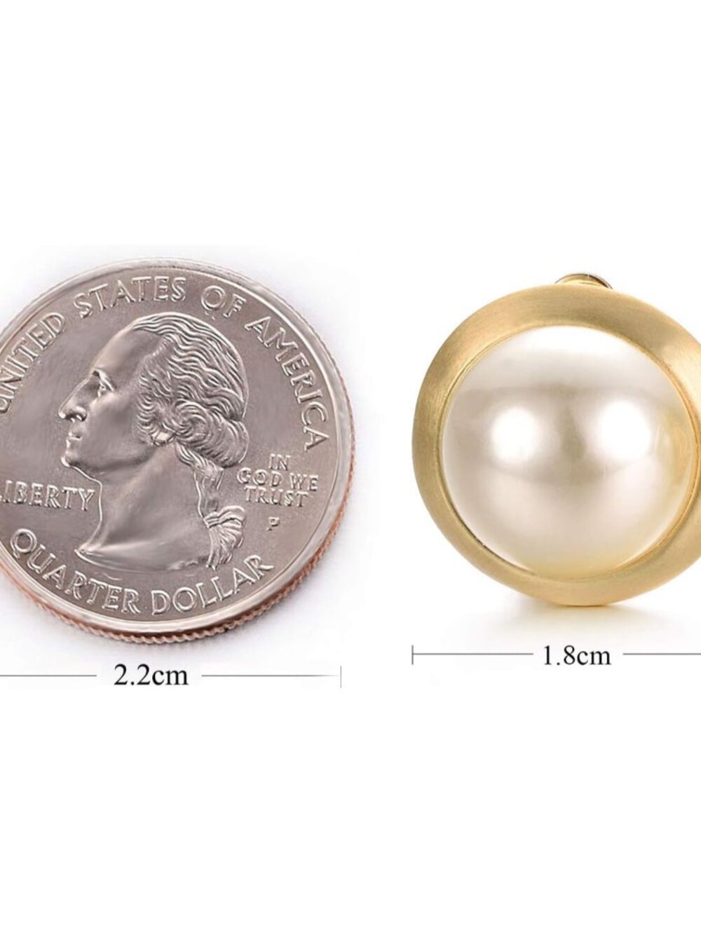 Clip on Earrings for Women Round Faux Pearl Earrings Clipon 18K Gold Plated Non - Picture 2 of 8